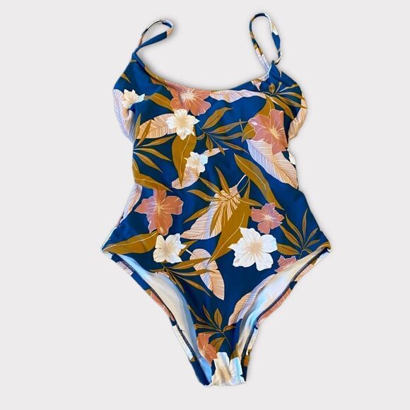 Floral Tropical One Piece Bathingsuit With Criss Cross Open Back - Picture 1 of 9